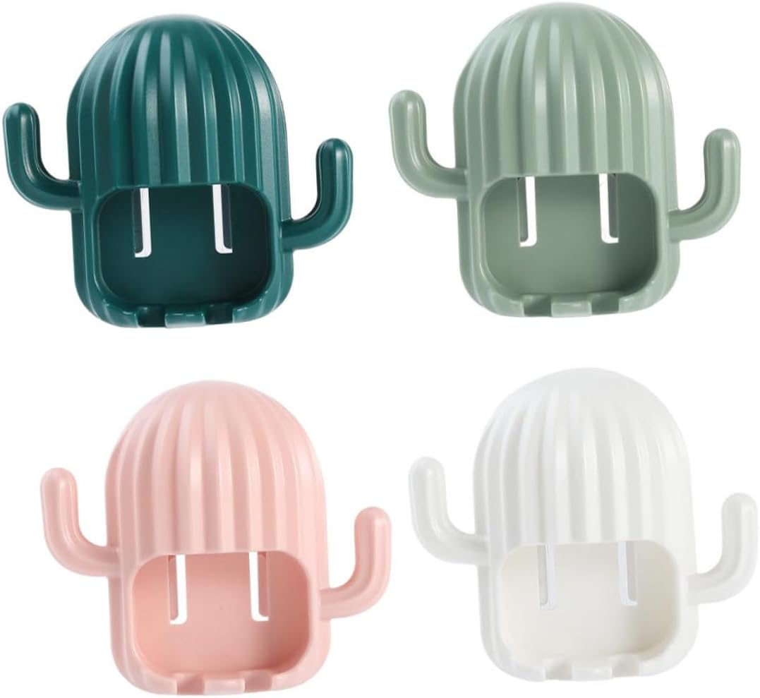 TopperFun Wall-Hanging 4-Pack ToothBrush Racks with Cactus Decor