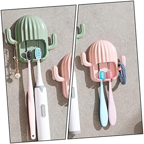 TopperFun Wall-Hanging 4-Pack ToothBrush Racks with Cactus Decor