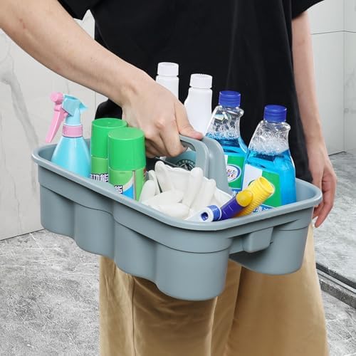 4-Pack 2-Compartment Plastic Cleaning Caddy Grey with Handle