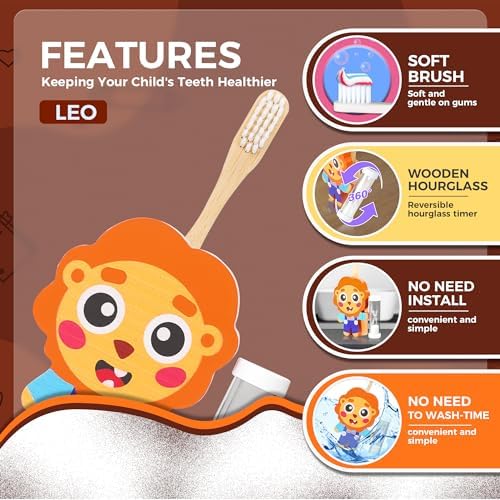 Arielo Lion Toothbrush Holder - 3-MIN Timer Kids Oral Care Tool
