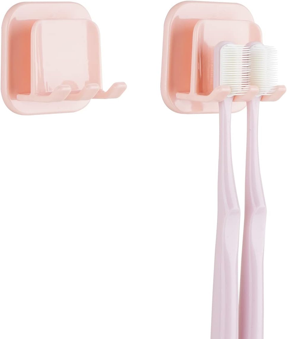 2 PCS Self-Adhesive Toothbrush Holders Wall Mounted Pink