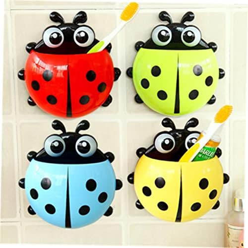 Cartoon Ladybug Toothbrush Holder Suction Cup Wall Mount Bathroom Decor