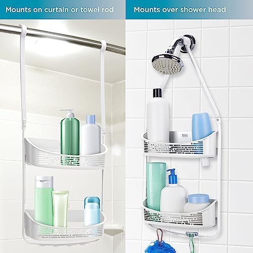 BLACKDECKER 2-Way Convertible Shower Caddy with Hooks and Suction Cups White