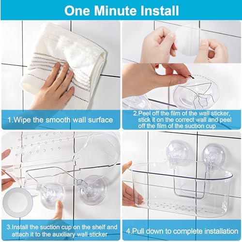 Sleek Acrylic Shower Caddy No Drilling Strong Adhesive Removable Durable Waterproof