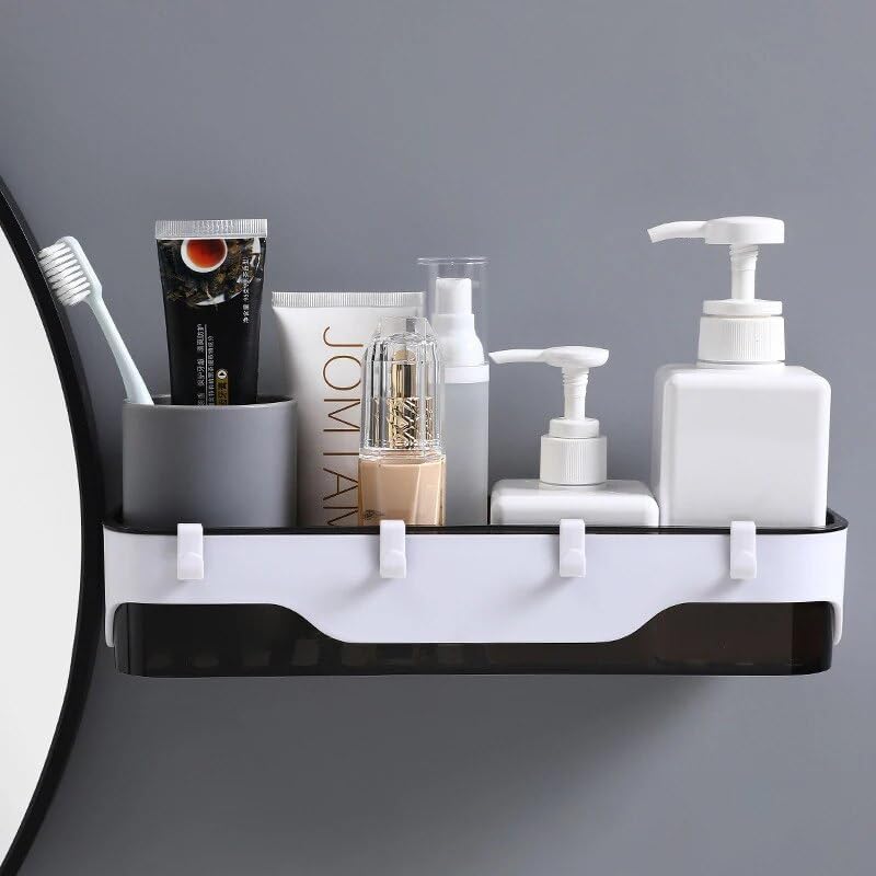 BAHELS Double-Layer Plastic Bathroom Organizer Wall-Mounted Caddy for Shampoo Cosmetics
