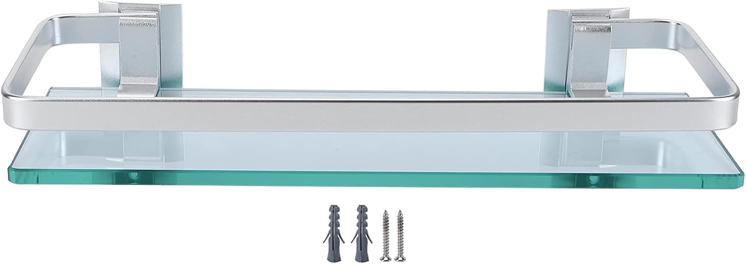 Aluminum Shower Shelf with Thick Glass Organizer for Bathroom