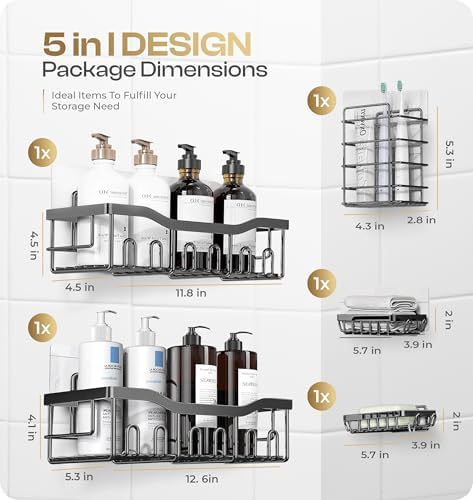 Luxury stainless steel shower caddy set for bathroom organization