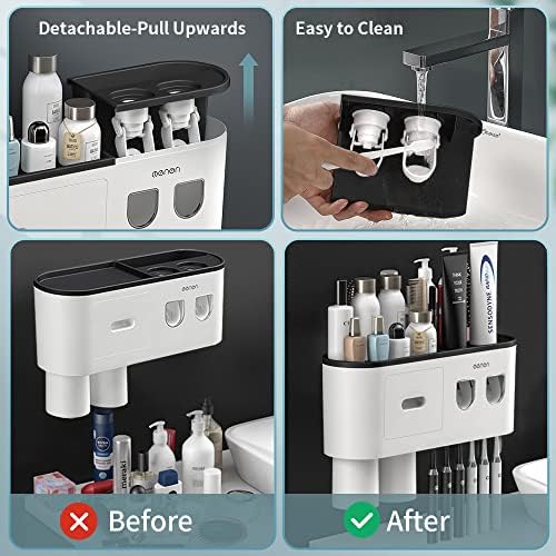 Toothbrush Holder with 2 Automatic Toothpaste Dispensers and 6 Brush Slots