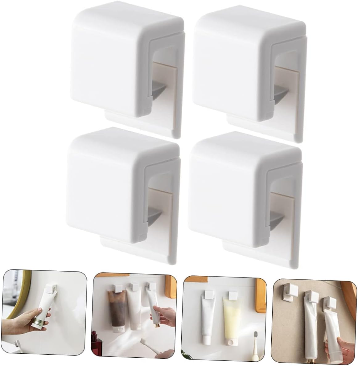 VICASKY 4pcs Toothpaste Clips Wall Hooks Self Adhesive Bathroom Organizer