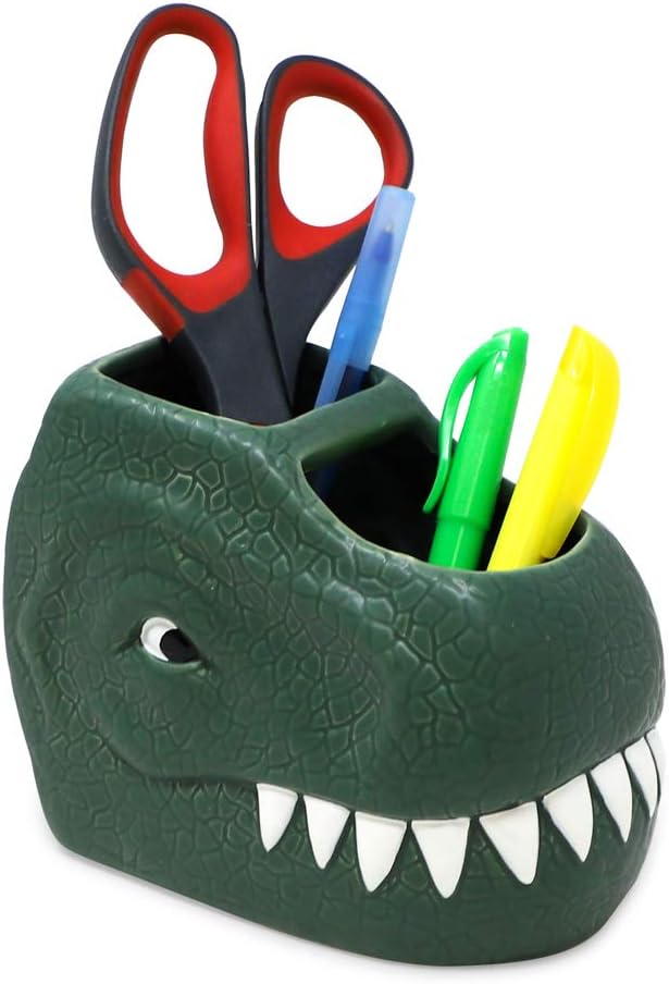 Isaac Jacobs Green Ceramic Dinosaur Dual Compartment Toothbrush Holder