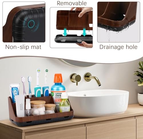 GFWARE Wood Toothbrush Holder with 7 Slots Organizer