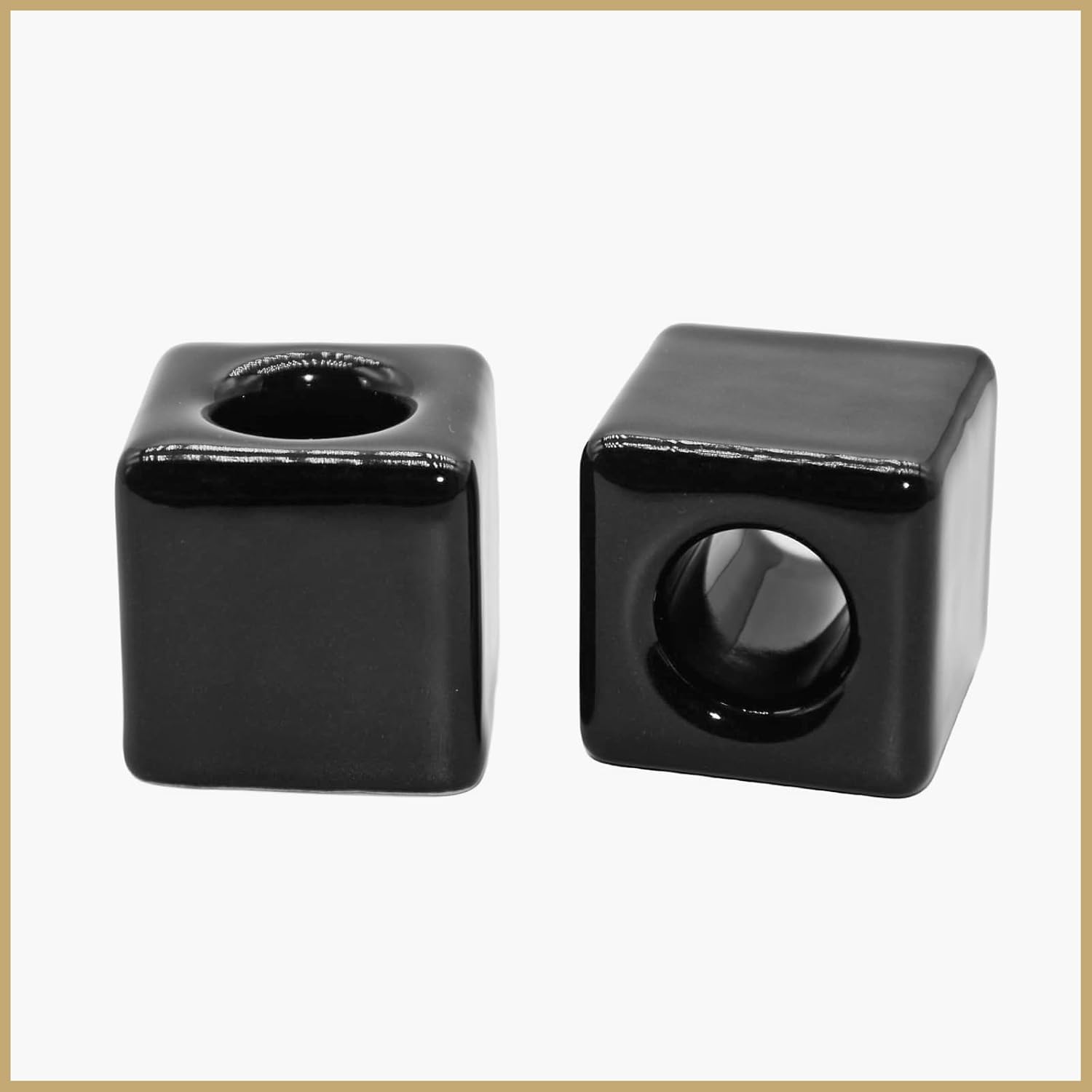 3-Piece Set Small Square Ceramic Toothbrush Holders Black Sleek Glazed