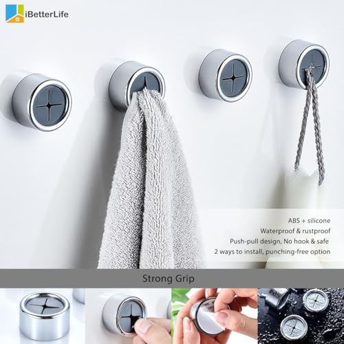 4-Piece Silicone Toothbrush Holder Adhesive Towel Hook Set for Bathroom Kitchen