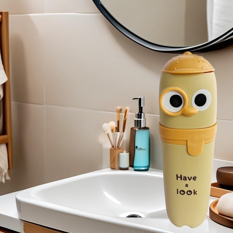Cutie Cartoon Eyes Toothbrush Holder Mug 2-Pack Yellow Green