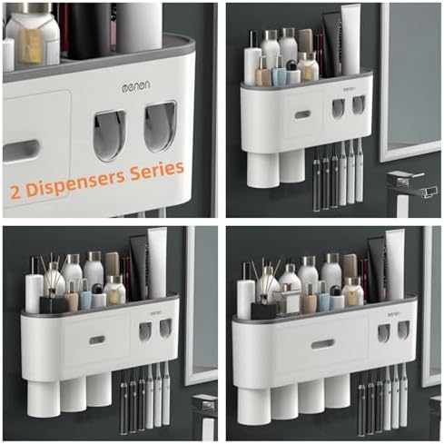 No-Drill Wall Mounted Toothbrush Holder with Automatic Dispenser