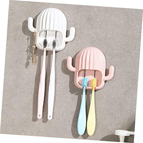 LIFKOME Wall-Mounted Cactus-Shape Toothbrush Towel Holder Pink White