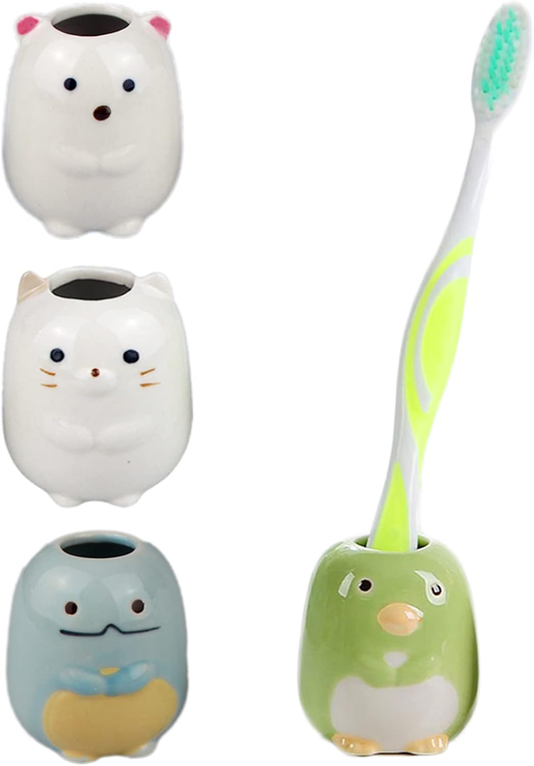 4 Animal Mini Ceramic Toothbrush Holder Set