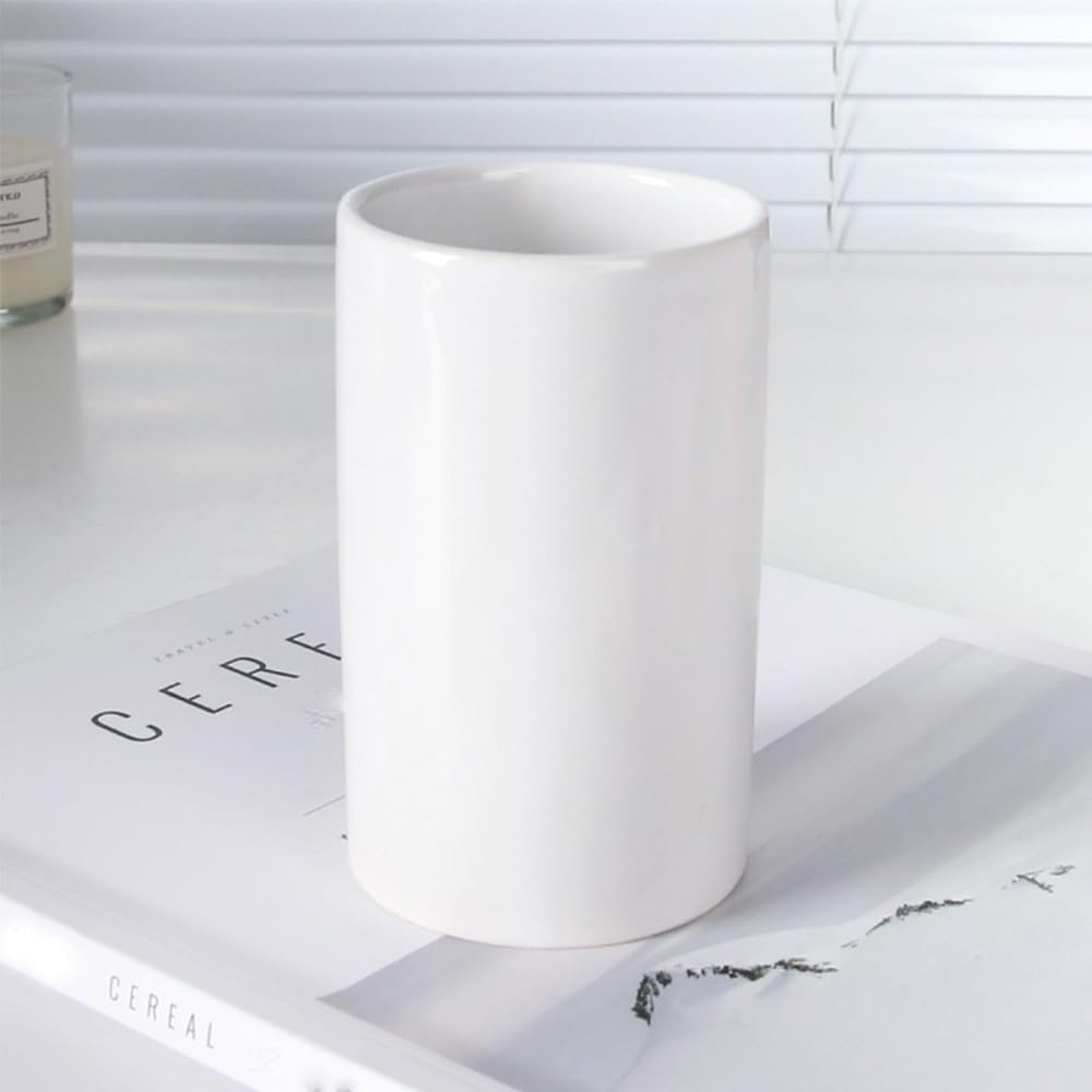 White Ceramic Cup Toothbrush Holder