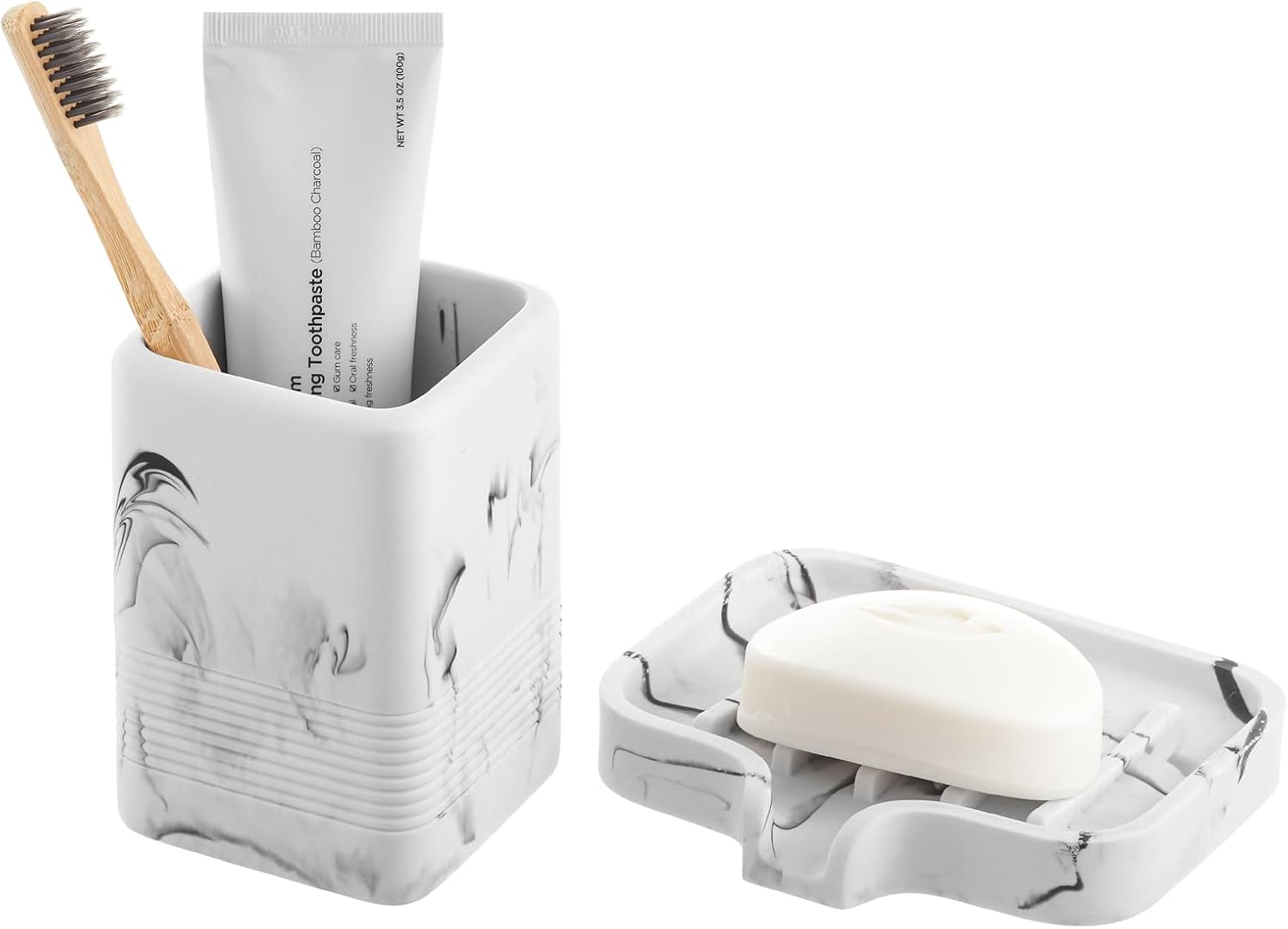 Sturdy Marble-Style Toothbrush Soap Holder Set