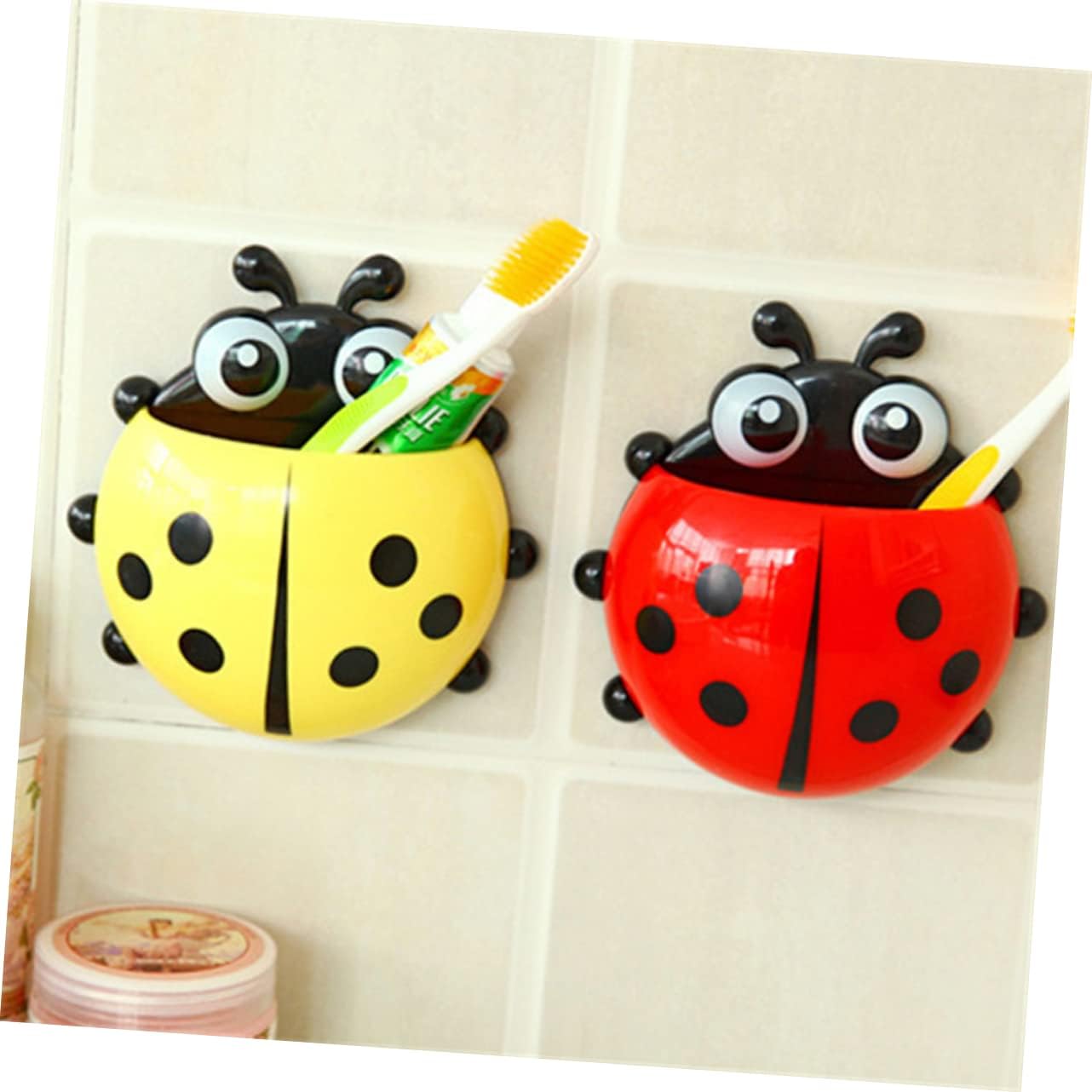 Cartoon Ladybug Toothbrush Holder Suction Cup Wall Mount Bathroom Decor