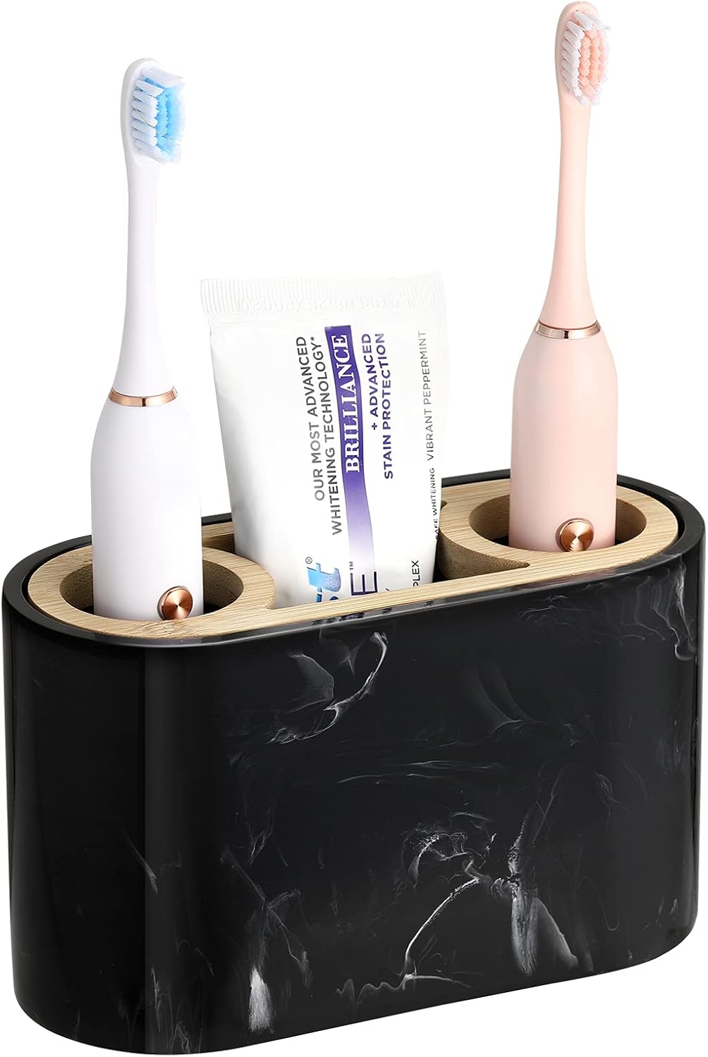 Shinowa Toothbrush Holder with Drainage Marble and Bamboo Design