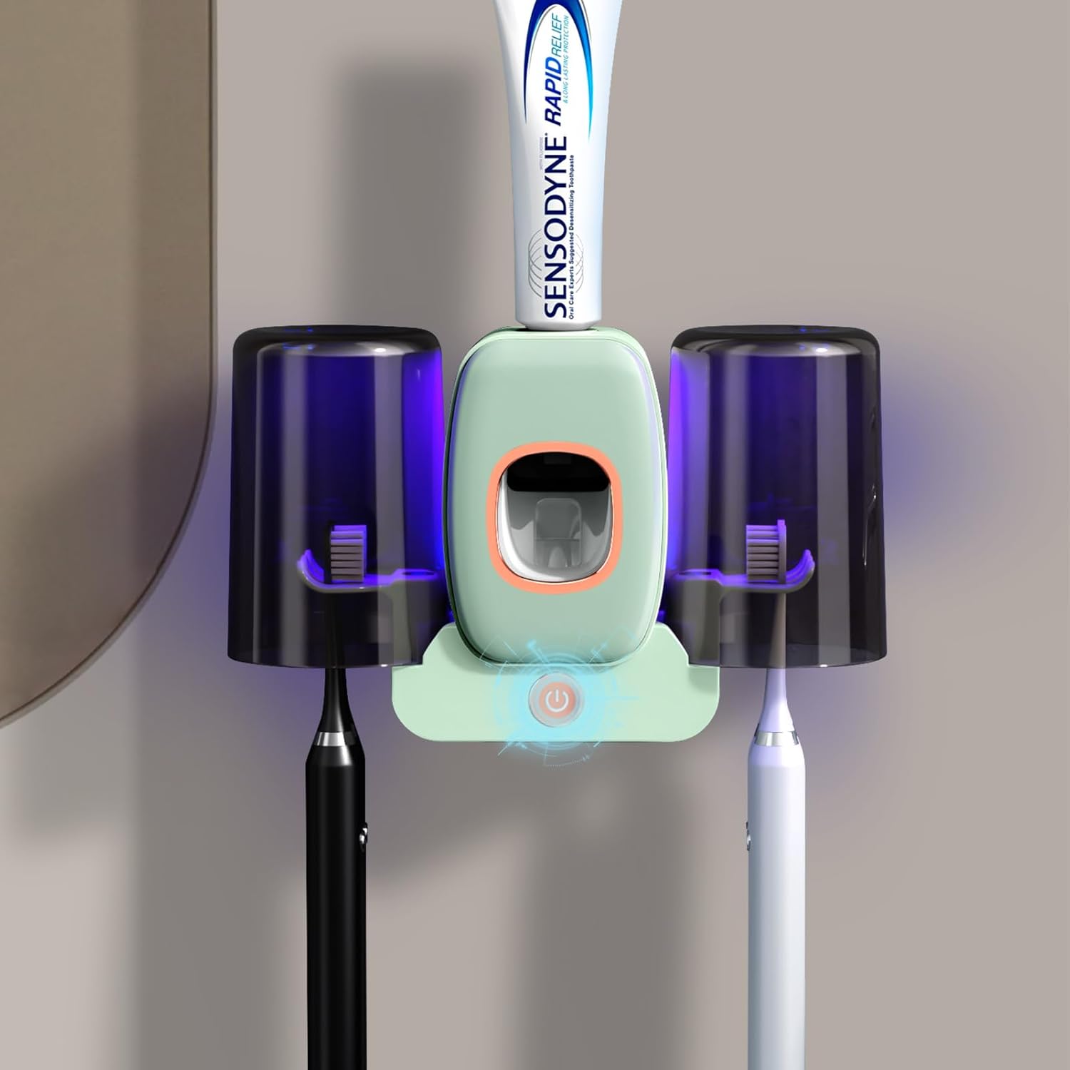 Wekity 4 Slot Electric Toothbrush Holder with Dispenser Green