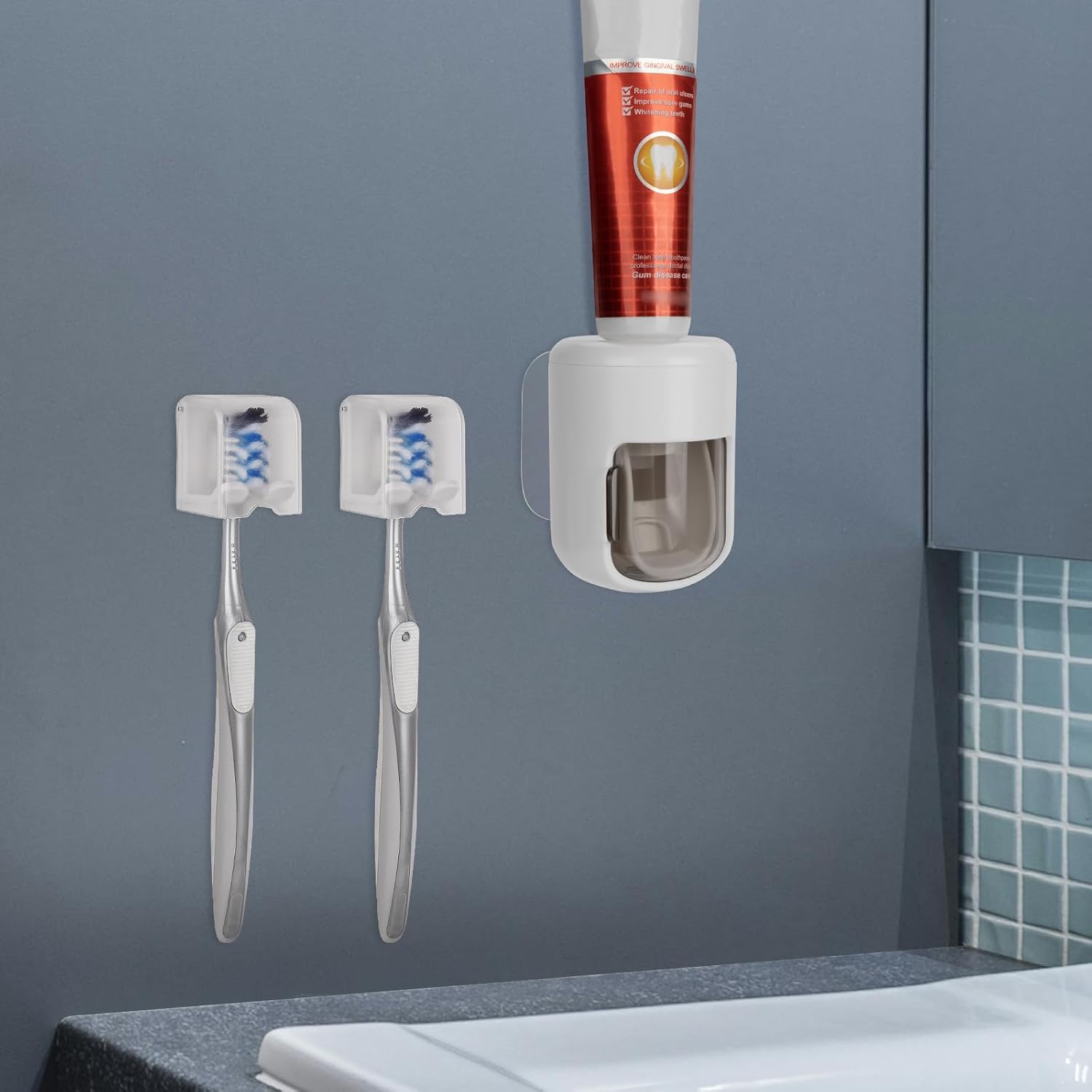 4 Pack Wall Mounted Toothbrush Holder with Cover