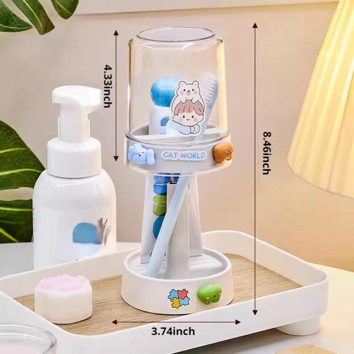 Kids Toothbrush Holder with Cute Cup and Kawaii Sticker