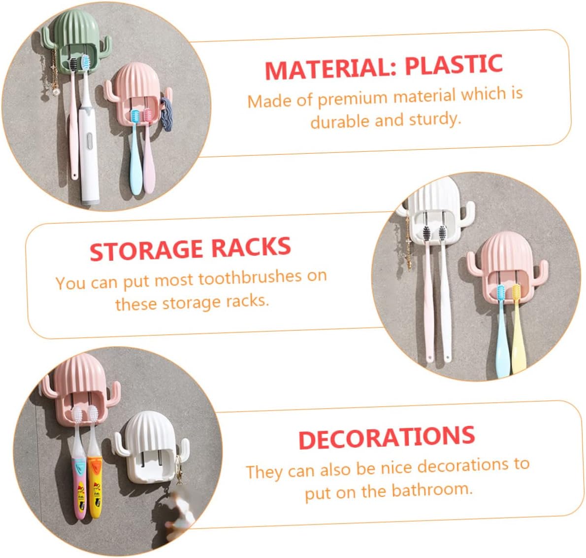 LIFKOME Wall-Mounted Cactus-Shape Toothbrush Towel Holder Pink White