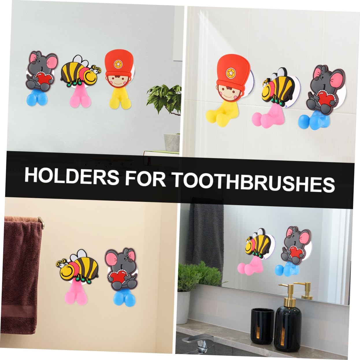 3-Piece Cartoon Suction Toothbrush Holder for Kids in the Bathroom