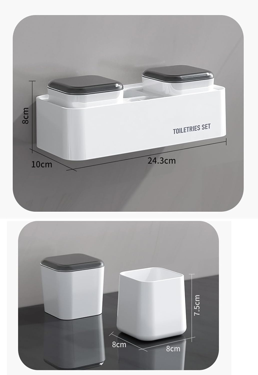 Wall-Mounted Toothbrush Holder for Bathroom 2 Cups Organizer
