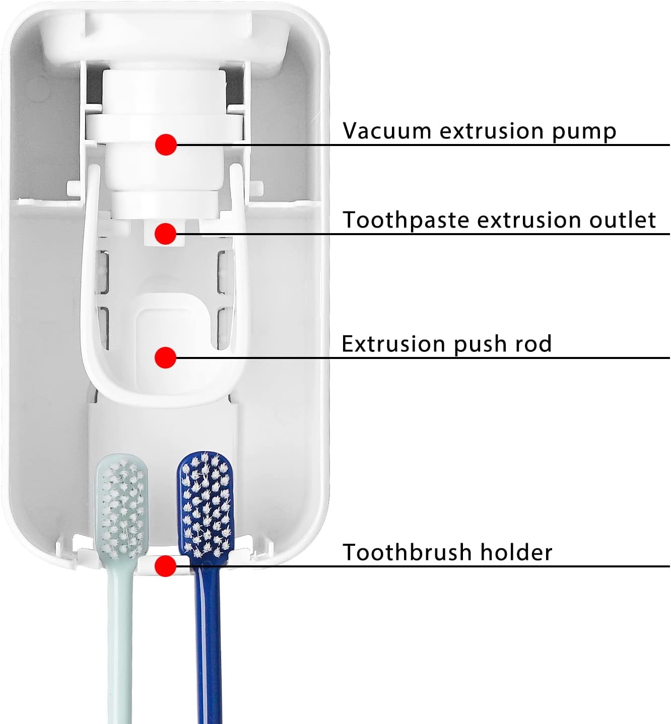 2 Slot Toothbrush Holder and Toothpaste Dispenser Wall Mounted Red