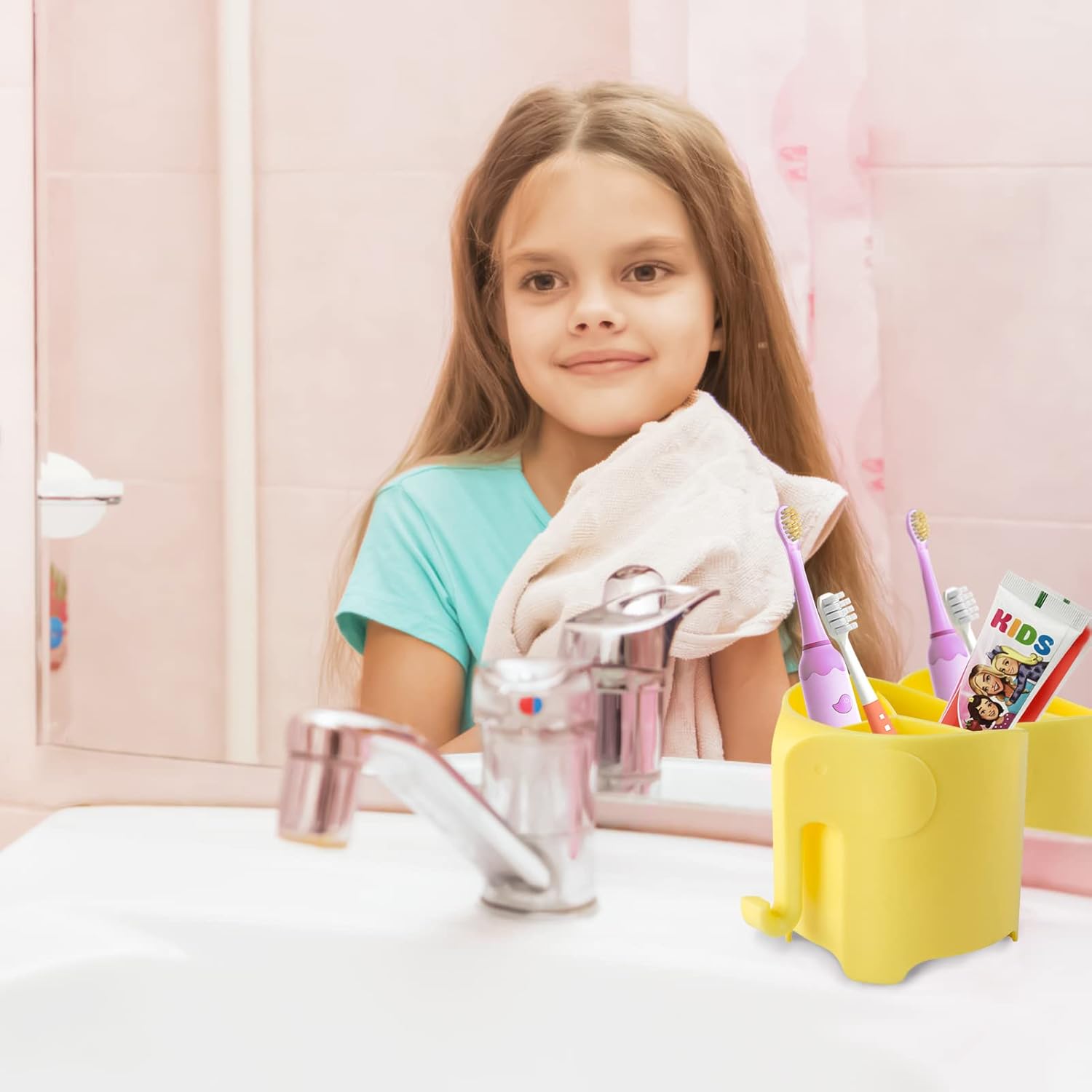 Elephant Toothbrush Holder for Kids with Suction Cup Latex Safety