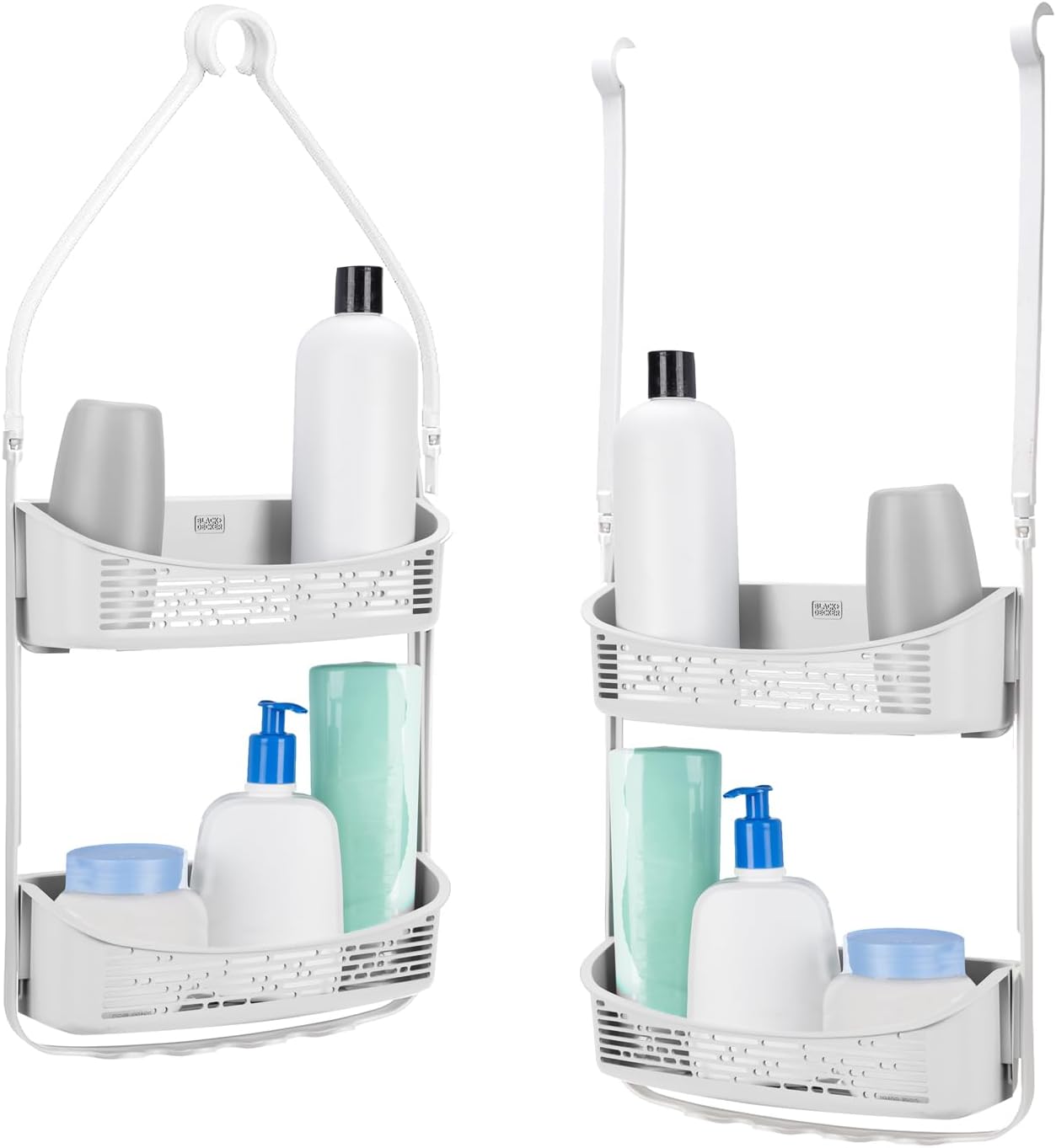 BLACKDECKER 2-Way Convertible Shower Caddy with Hooks and Suction Cups White