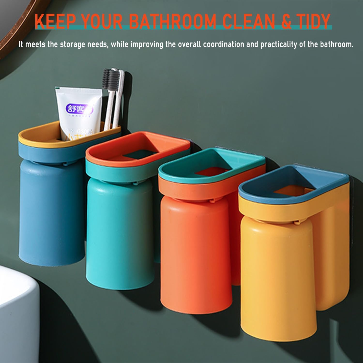 Buyscoole-in- Toothbrush Mouthwash Holder GreenYellow