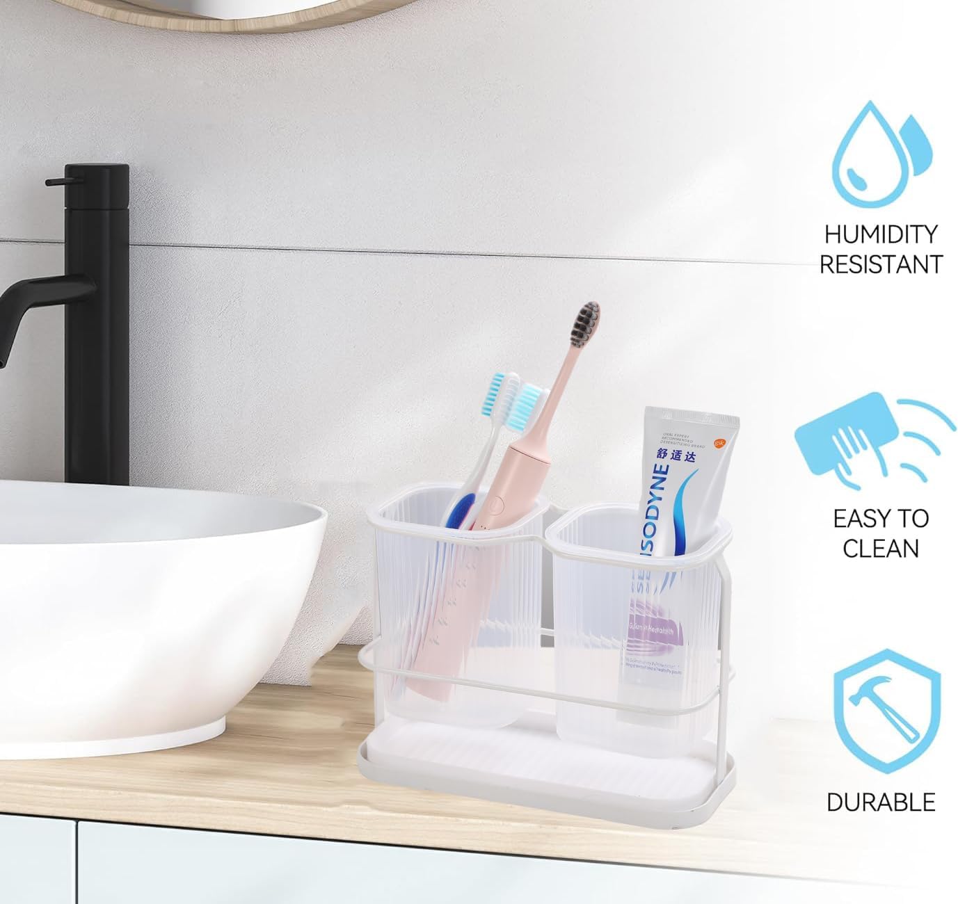 IKWZ Toothbrush Holder with 2 Cups and Drip Tray