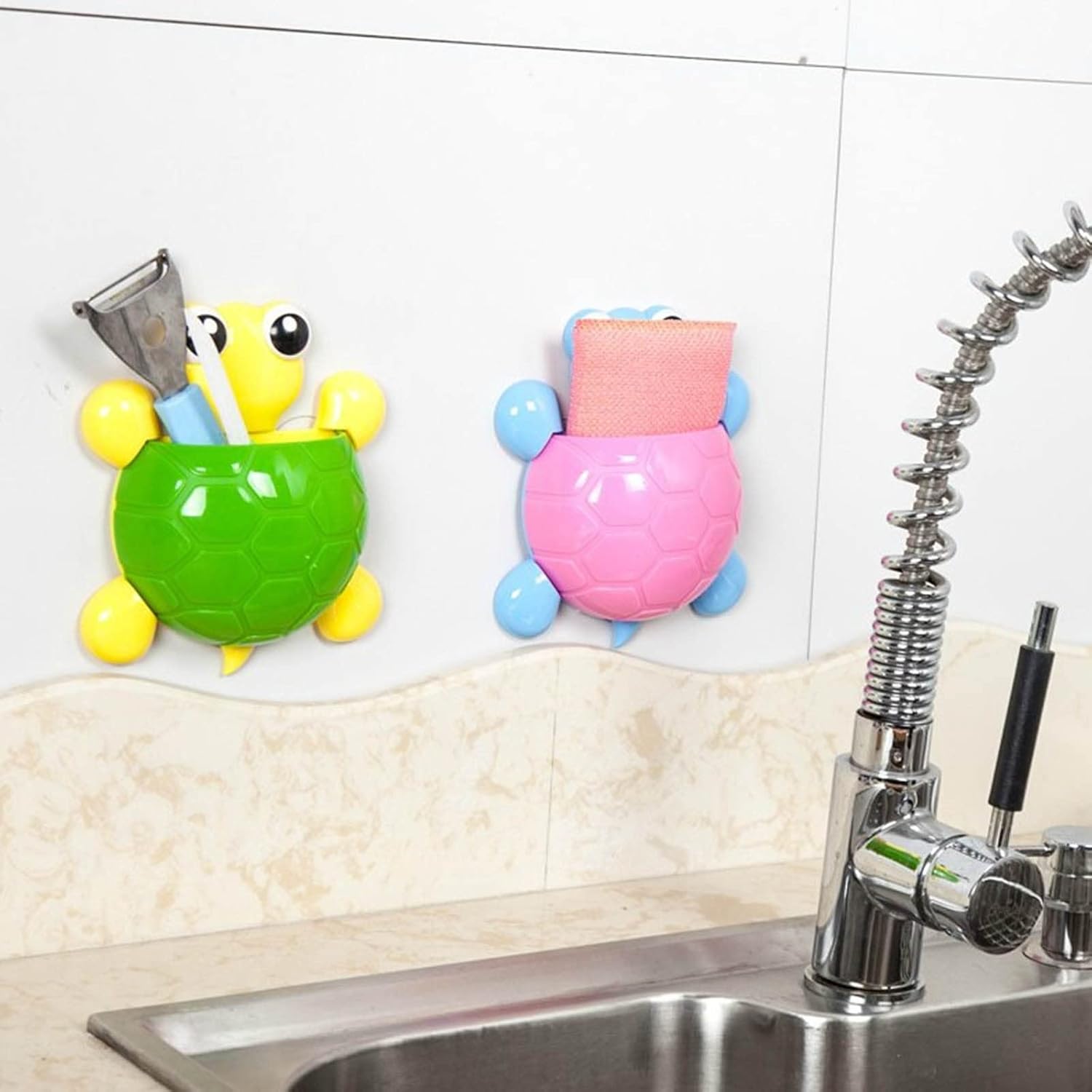 Cute Turtle Toothbrush Holder - Wall-Mounted Suction Cup Design for Elegance