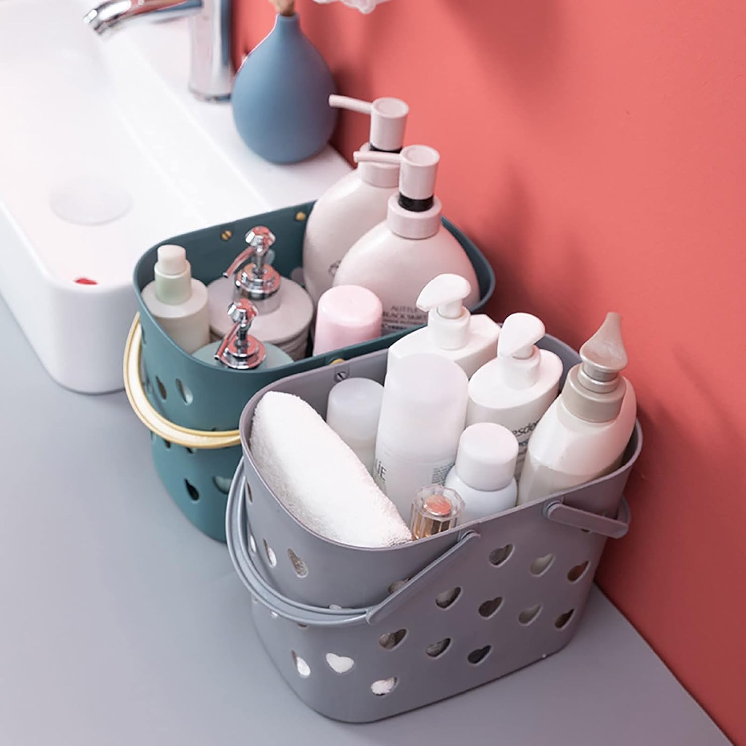 Sturdy BPA-free shower caddy with handles for bathroom essentials