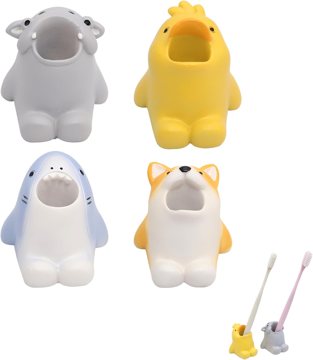 4PCS Cute Animal Toothbrush Holder Funny Pen and Makeup Brush Storage