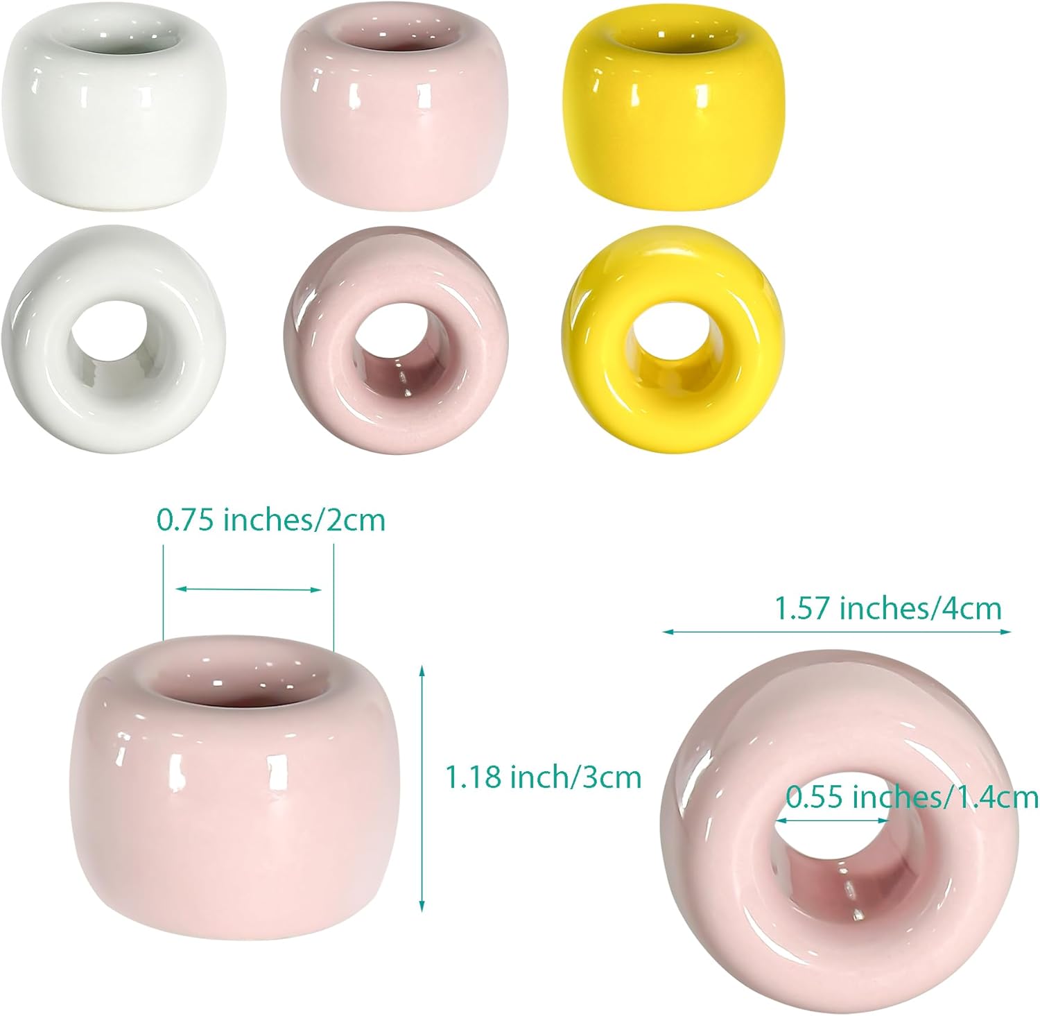 6-Pack Mini Ceramic Toothbrush Holders 3 Colors