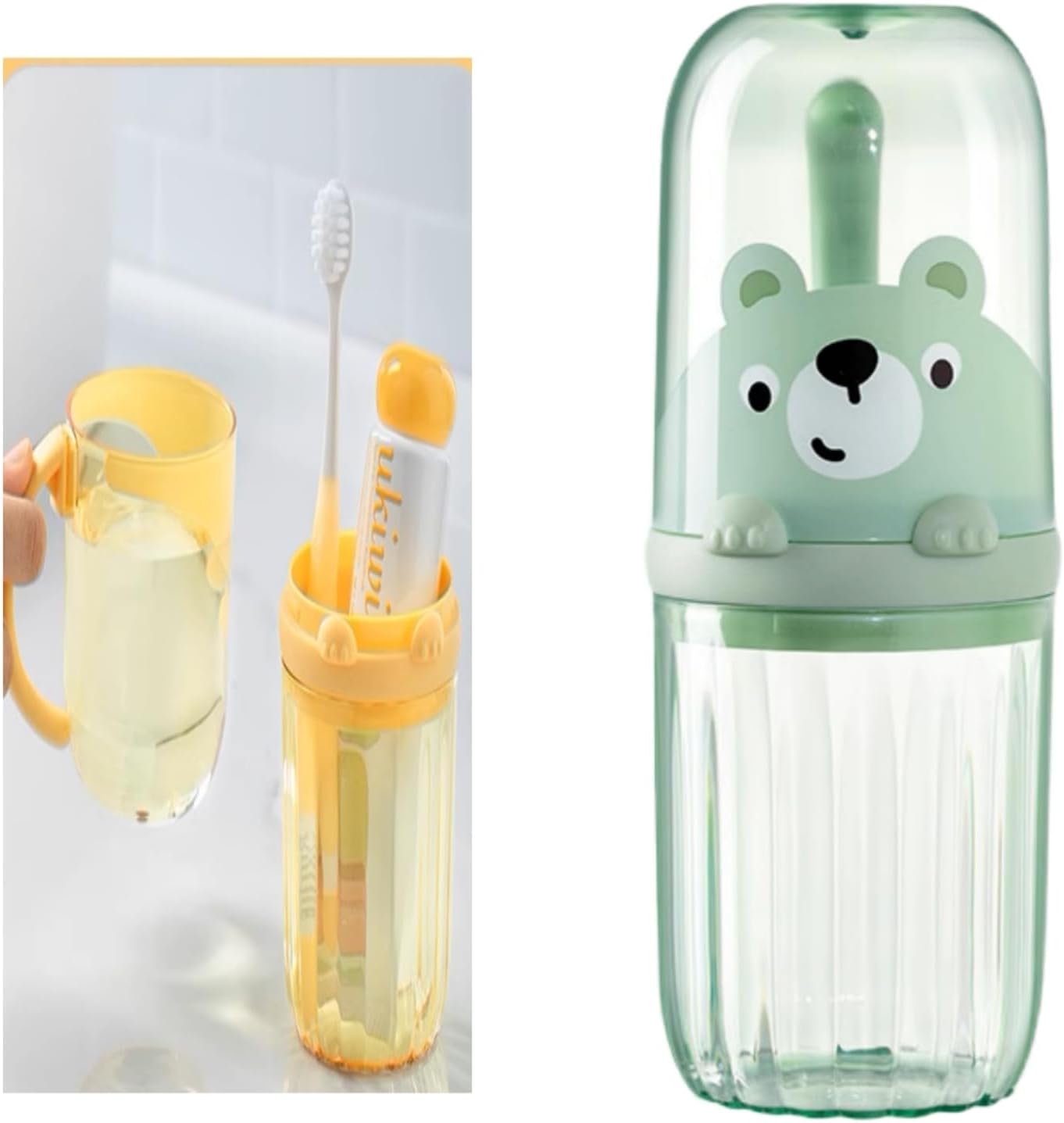 Cute Kids Toothbrush Holder with Travel Cup Green Design