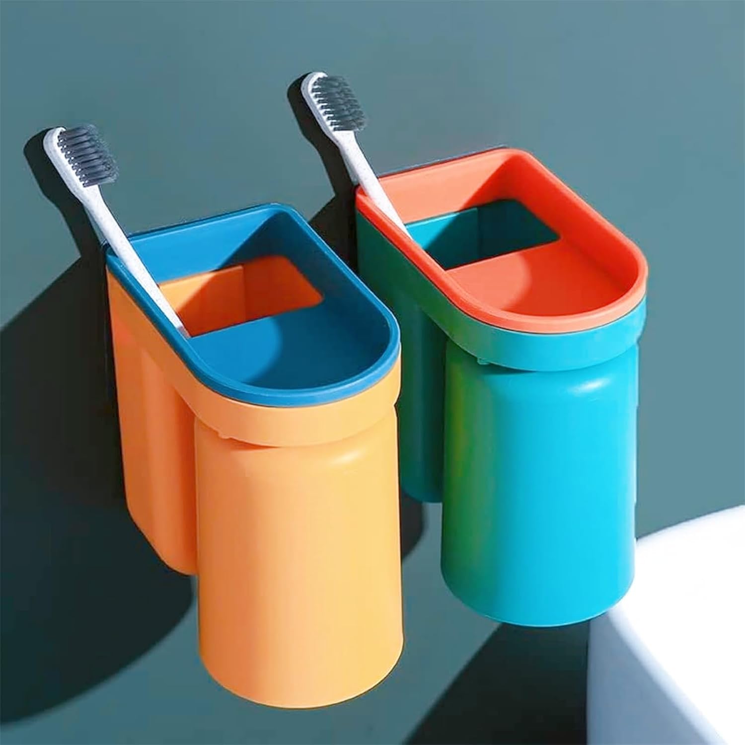 Space Saving 2-in-1 Toothbrush Holder with Cup Orange