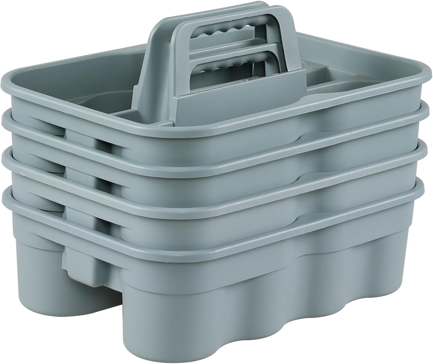 4-Pack 2-Compartment Plastic Cleaning Caddy Grey with Handle