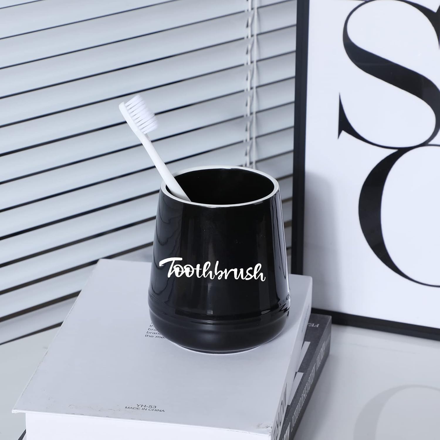 LEETOOYI Porcelain Toothbrush Holder Black