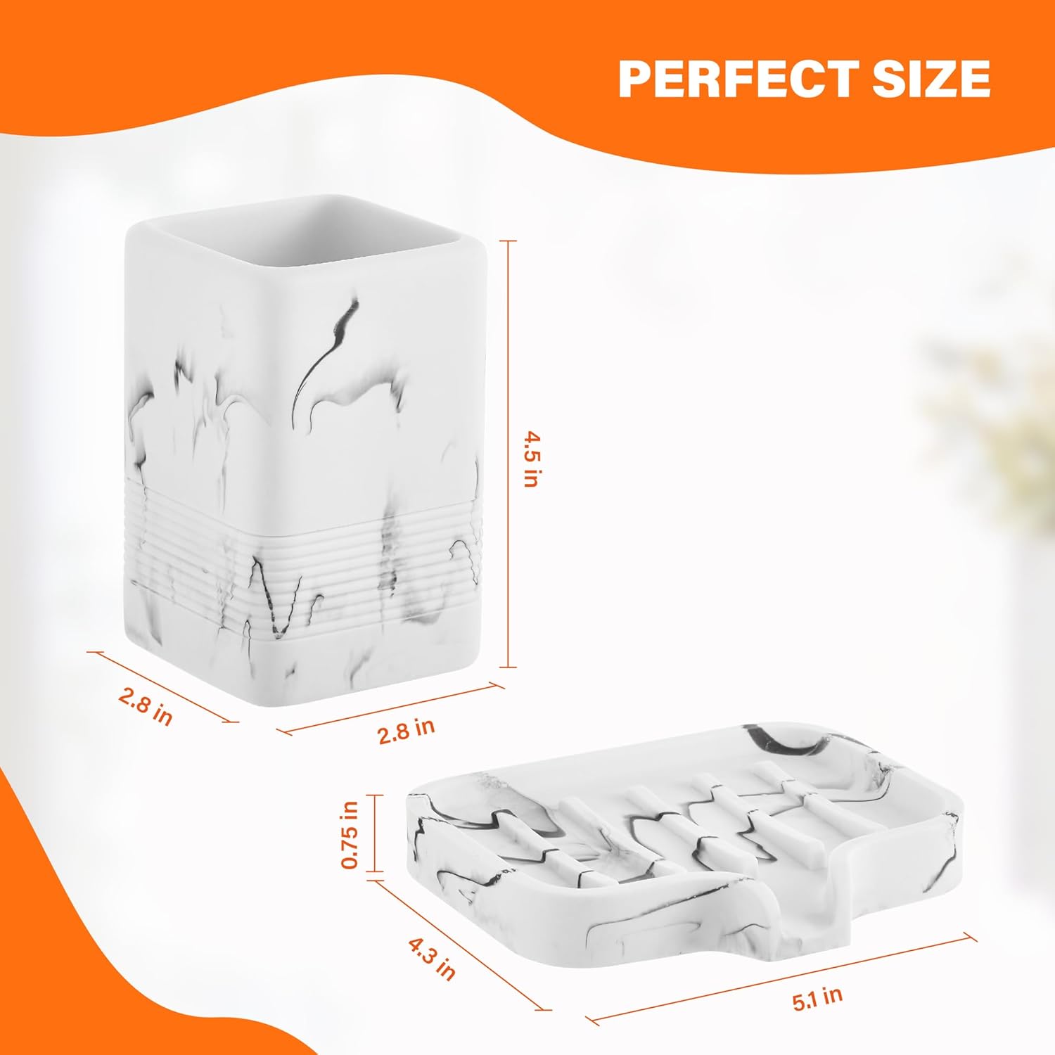 Sturdy Marble-Style Toothbrush Soap Holder Set