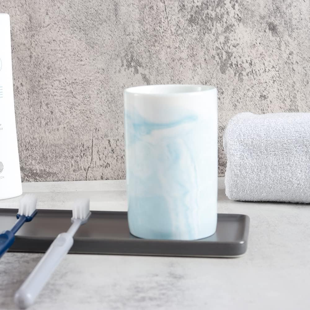 Ceramic Toothbrush Holder with Marble Pattern 300ml Blue