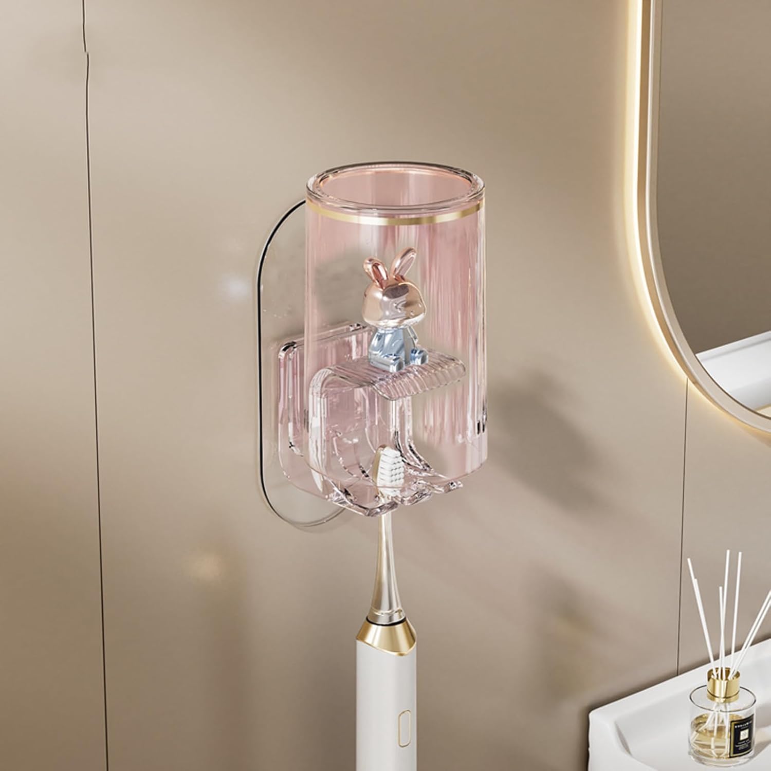 Efficient Wall Toothbrush Mouthwash Bracket Pink