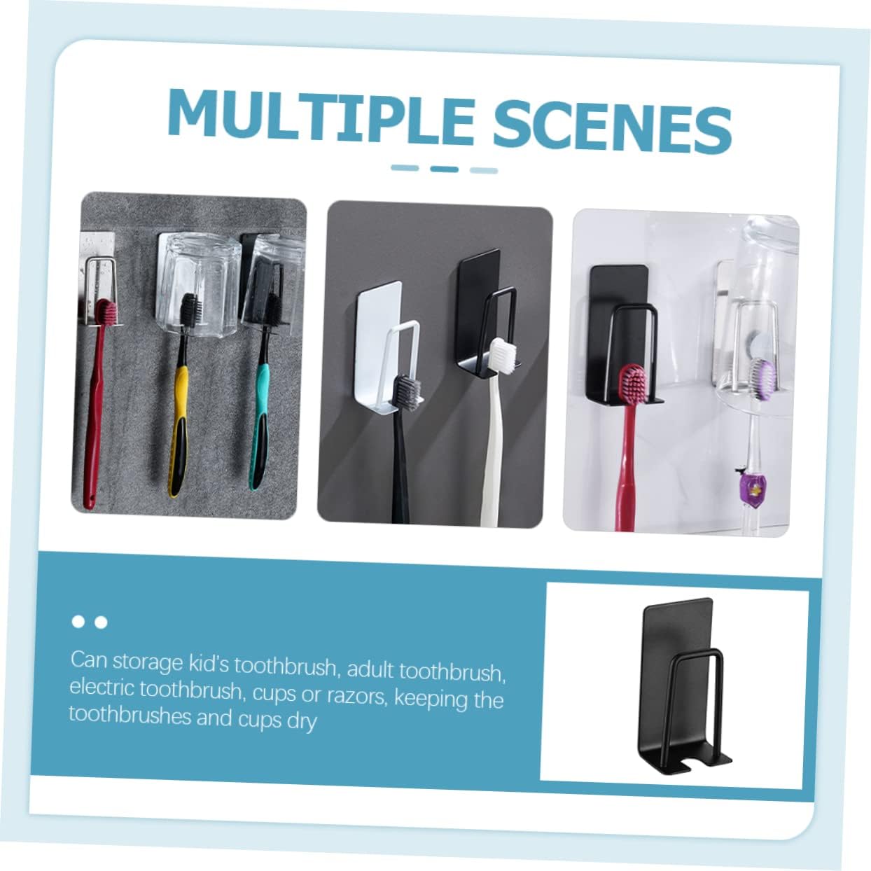 2-Piece Wall Adhesive Toothbrush Holder Stainless Steel Surface for Easy Cleaning