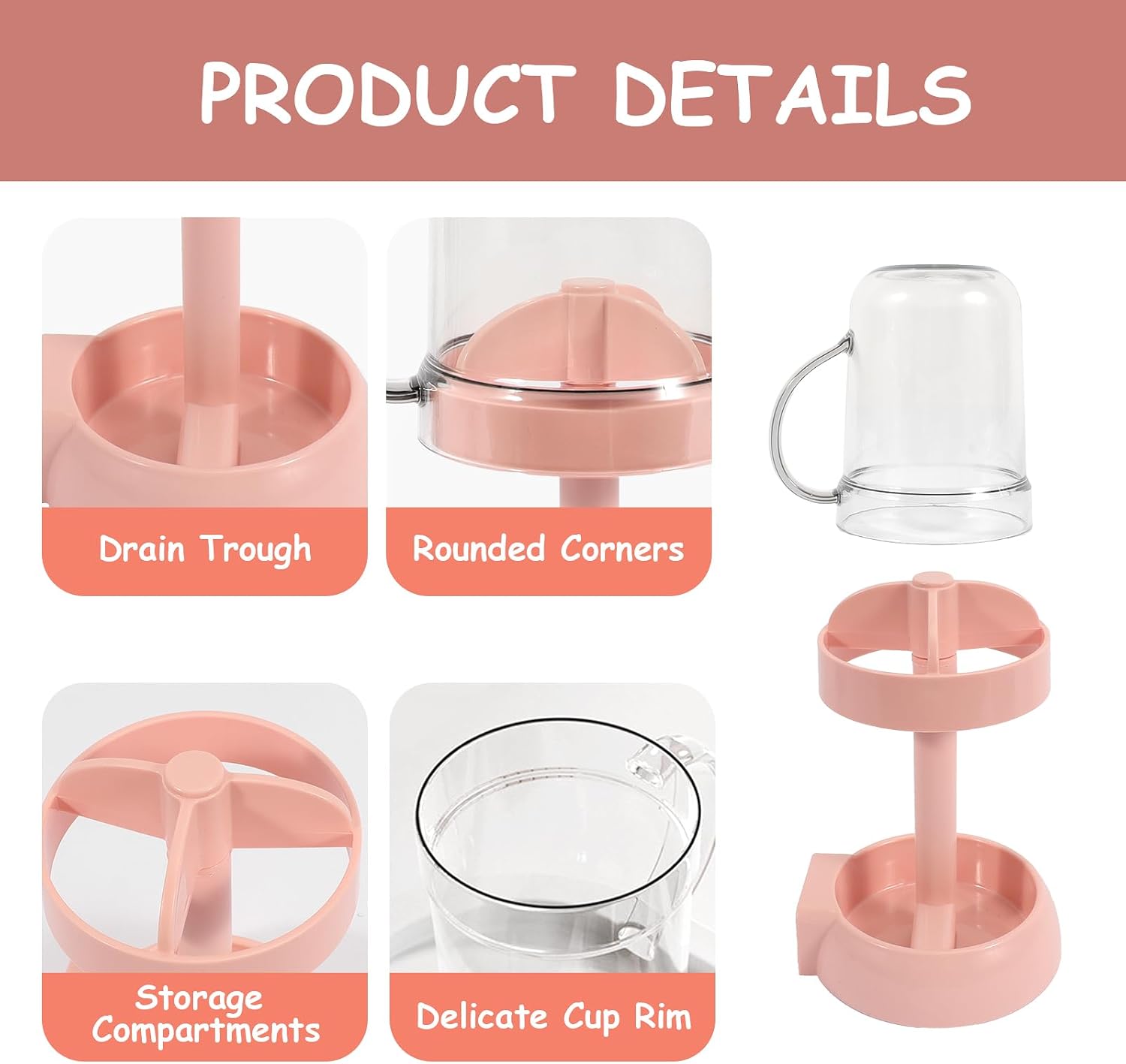 Raydejin Smart Toothbrush Holder with Cup for Bathroom Pink