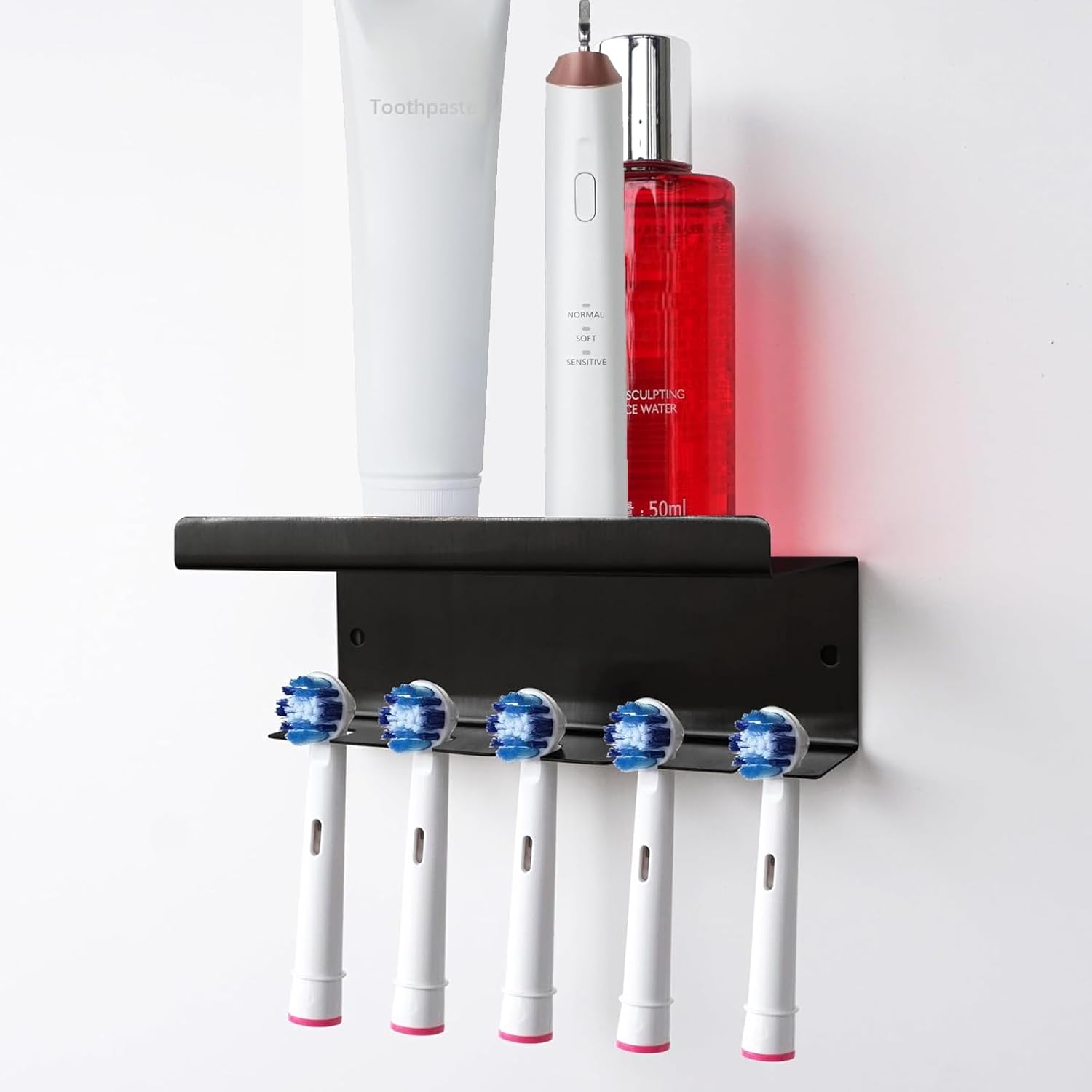 Wall-Mounted Toothbrush Holder Aluminum Self-Adhesive Organizer for Bathroom Oral Care